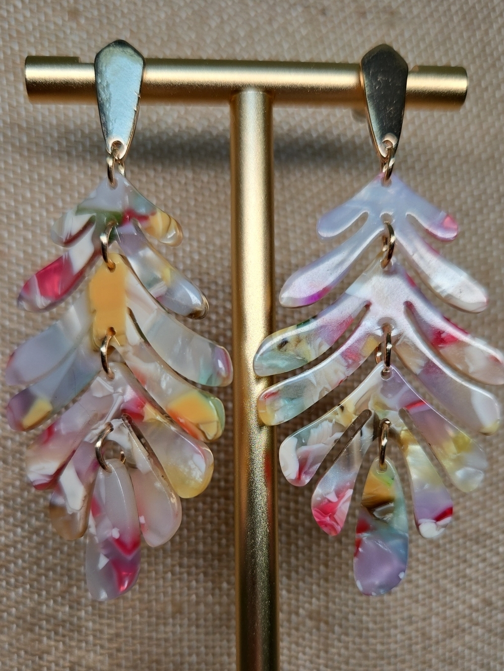 Multicolor Resin Leaf Cascade Drop Earrings - Women Jewelry